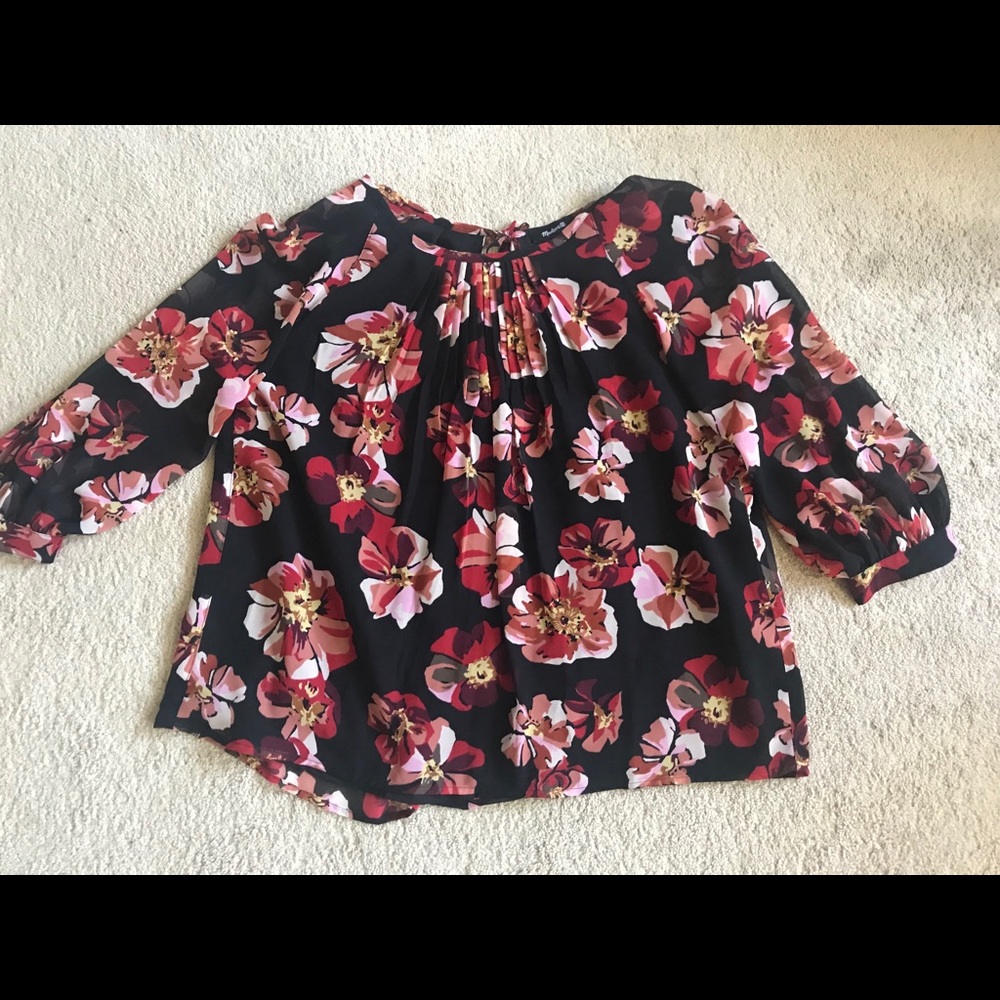 Madewell Size Medium Black Floral Long Sleeve Top